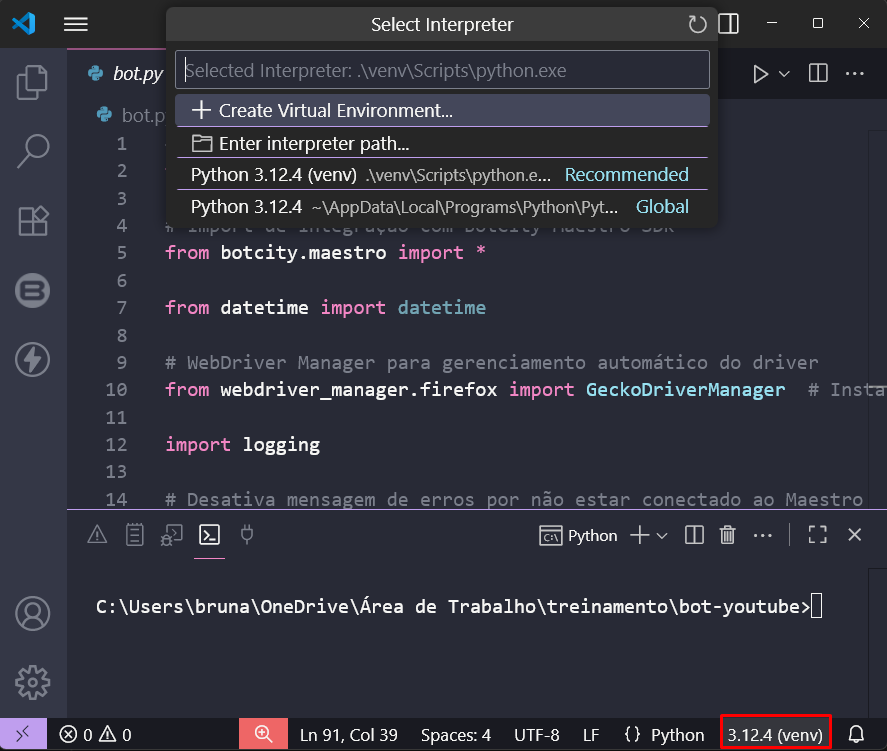 Interpretador VSCode